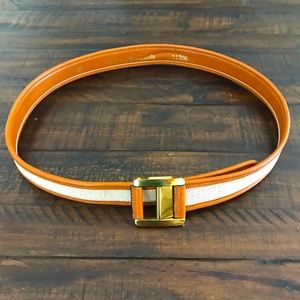 Vintage Morris Moskowitz caramel, tan waist belt Leather & weave w gold hardware